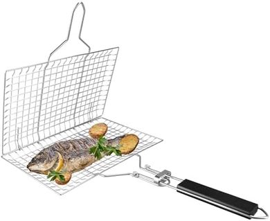 Small Stainless Steel Folding Grill Basket for Fish & Veggies
