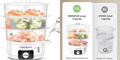 3-Tier Electric Food Steamer: Fast, BPA-Free, 60-Minute Timer
