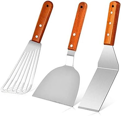 Cast Iron & Grill Spatula Set (3-Pack, Wood Handle)
