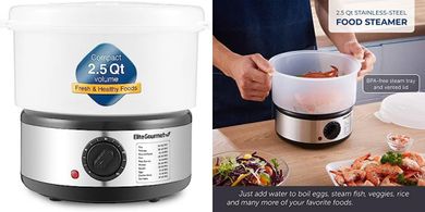 Elite Gourmet Compact Electric Steamer: 2.5-Quart, BPA-Free, Auto-Shutoff
