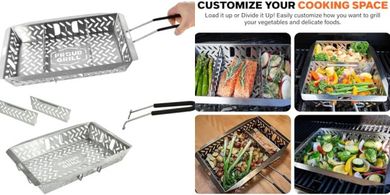 Proud Grill UltraVersatile BBQ Basket: Large, Detachable Handle, Movable Dividers
