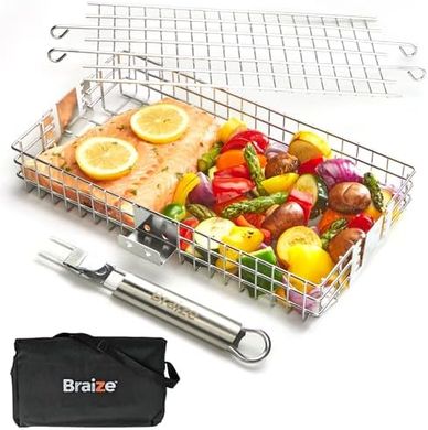 Adjustable Grill Basket with Removable Handle for BBQ
