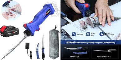 Cordless Rechargeable Electric Fillet Knife with Stainless Steel Blades & Charger