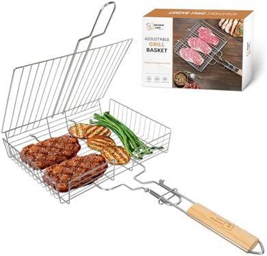 Stainless Steel Grill Basket with Adjustable Cover & Handle
