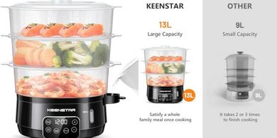 3-Tier Electric Food Steamer: 800W, BPA-Free, Timer
