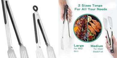 Stainless Steel Grilling & Cooking Tongs (9" & 12", 2-piece set)
