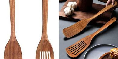 Acacia Wood Cooking Spatula Set: Slotted, Flat, & Fish Turner
