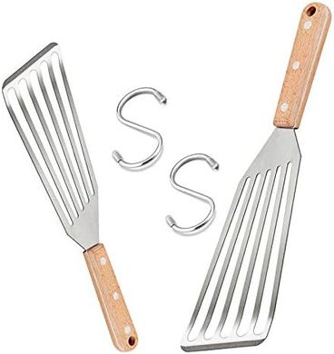 HaSteeL Stainless Steel Slotted Spatulas with Wooden Handles (2-pack)
