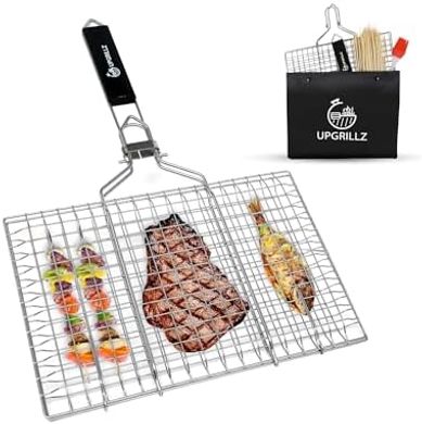 Stainless Steel Grill Basket Set: Fish, Veggie, & Shrimp Grilling
