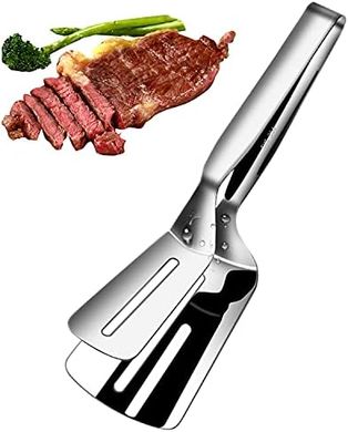 12-Inch Stainless Steel Slotted Spatula Tong for Grilling & Serving
