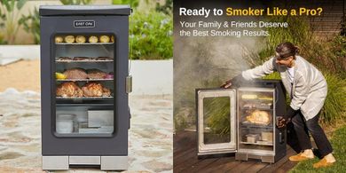 EAST OAK 30" Electric Smoker: Glass Door, Remote, 4 Racks
