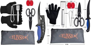 7-Piece Fish Cleaning Kit: Knife, Brush, Scissors, Tweezers, Gloves & Bag
