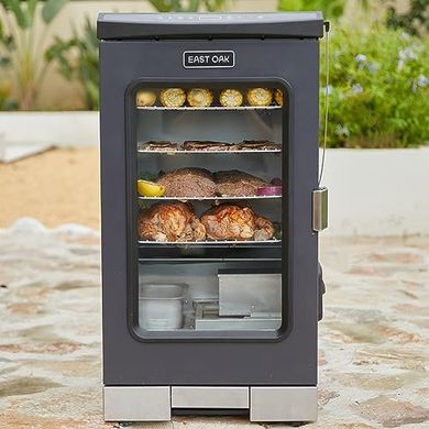 EAST OAK 30" Electric Smoker: Glass door, remote, 4 racks, 725 sq in.
