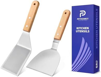 Stainless Steel Spatula Set: 2 Wide & Small, Wood Handle
