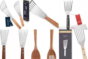 10 Premium Wooden Handle Fish Spatulas