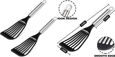 Nonstick Kitchen Spatula Set: Thin, Flexible Nylon & Metal, Long Handles
