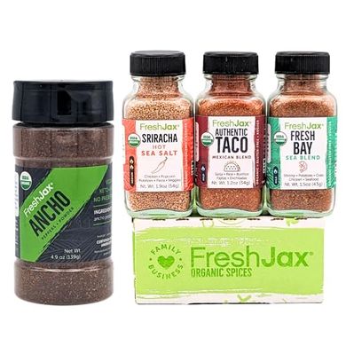 FreshJax Seafood Seasoning & Chili Powder Gift Set (3 samplers, 1 large, all-natural)
