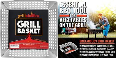 XL Grillaholics Stainless Steel Grill Basket for BBQ
