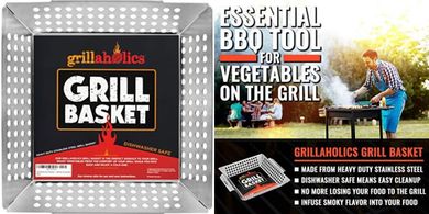 XL Grillaholics Stainless Steel Grill Basket for BBQ